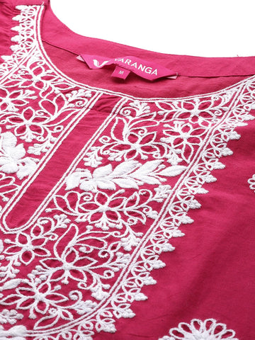 Varanga Women Floral Embroidered Thread Work Pure Cotton Kurta with Trousers & Dupatta